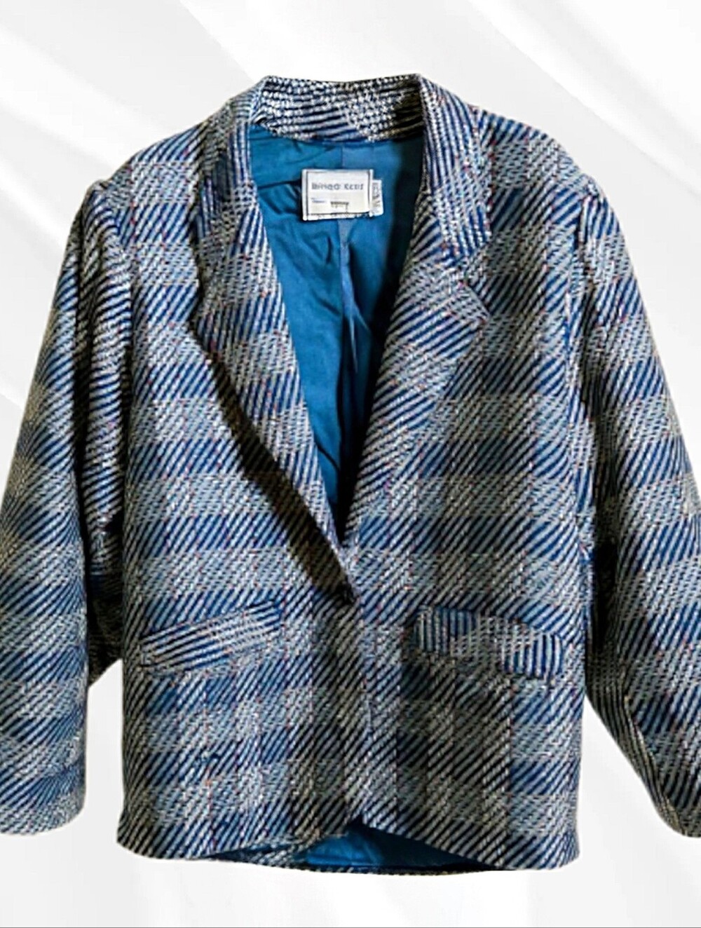 Size 10 Womens Howard Wolf Blazer Blue Grey Plaid Vintage 70s Made in USA Jacket